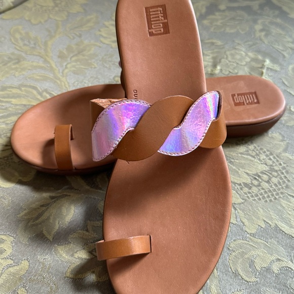 Fitflop REAGAN ROPE TOE RING Light Brown/ Sparkly Pink sandals Women Sz 9 M - Picture 3 of 8